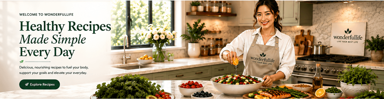 WonderfulLife Recipes homepage featuring Zoey preparing a healthy meal